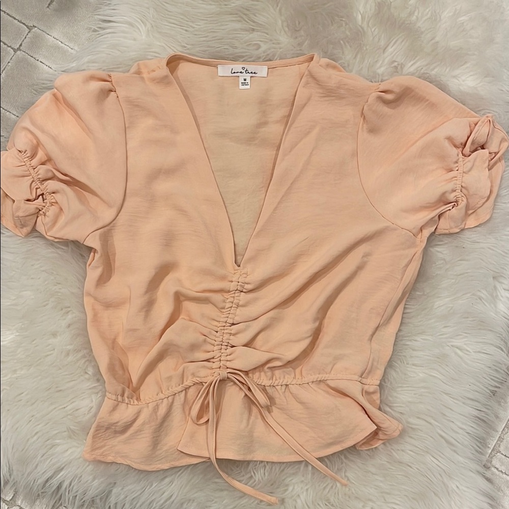 Peach Ruched V-Neck Top